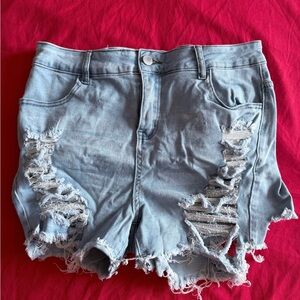 SHEIN Blue Jean Shorts Trendy Distressed Style